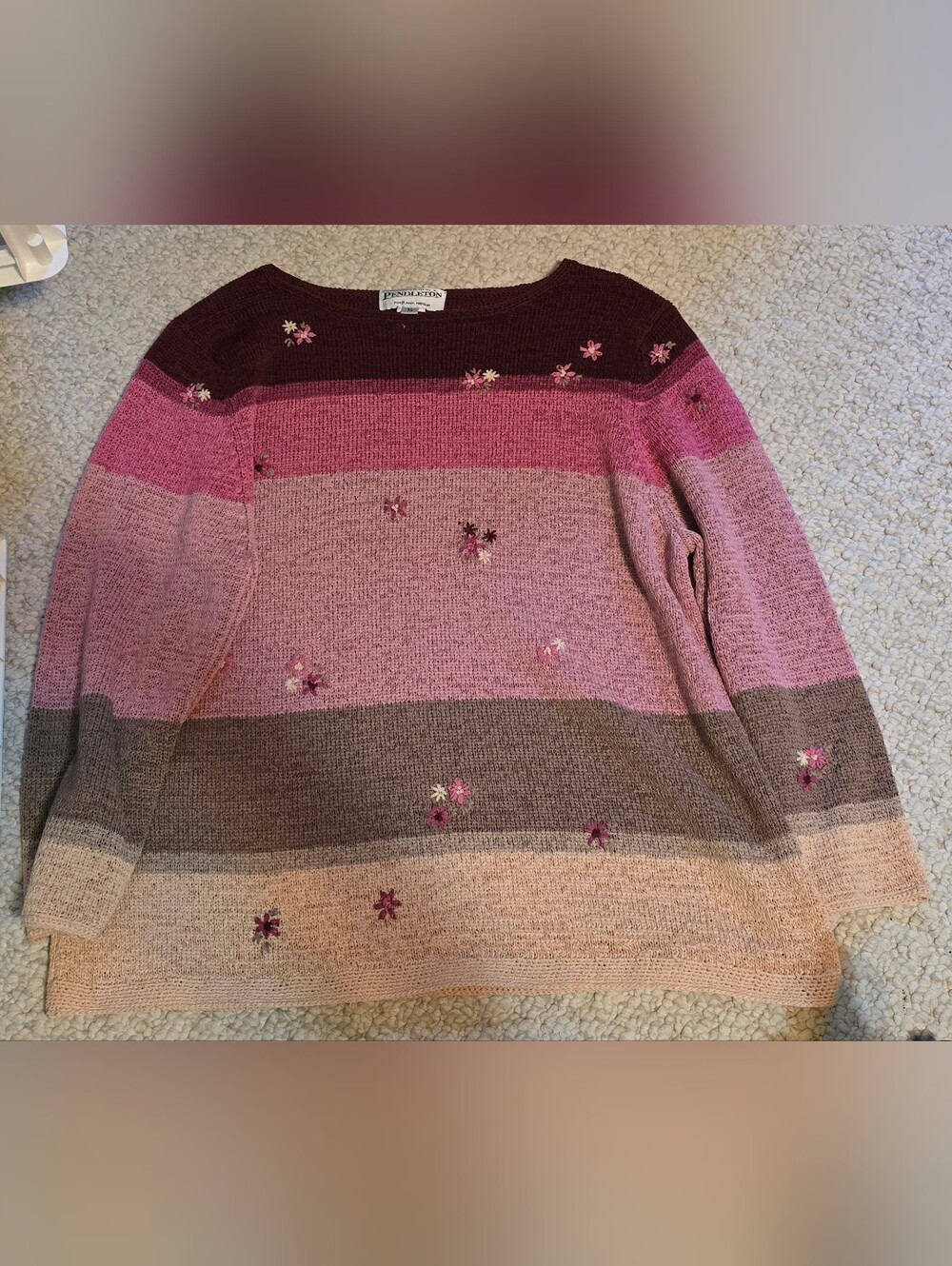 Pendleton Portland Oregon Striped Floral Embroidered Sweater XL